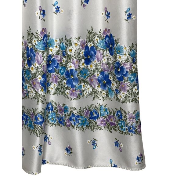 Vintage 70s Floral High Neck Dress Tie Front Elastic Waist Silky Nylon - Picture 6 of 9